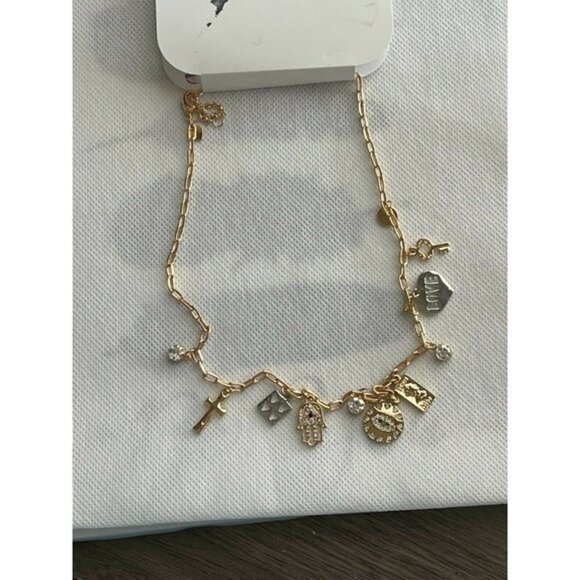 Aldo Gold-Tone Multi-Charm Pave Love Theme Necklace - Picture 3 of 5